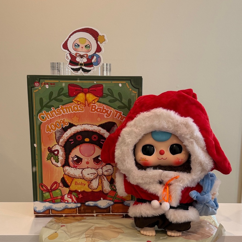 New 400% Christmas Baby Three Plush Doll - Santa Claus with Boba Eyes